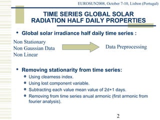 Global solar radiation forecasting with non lineal statistical ...