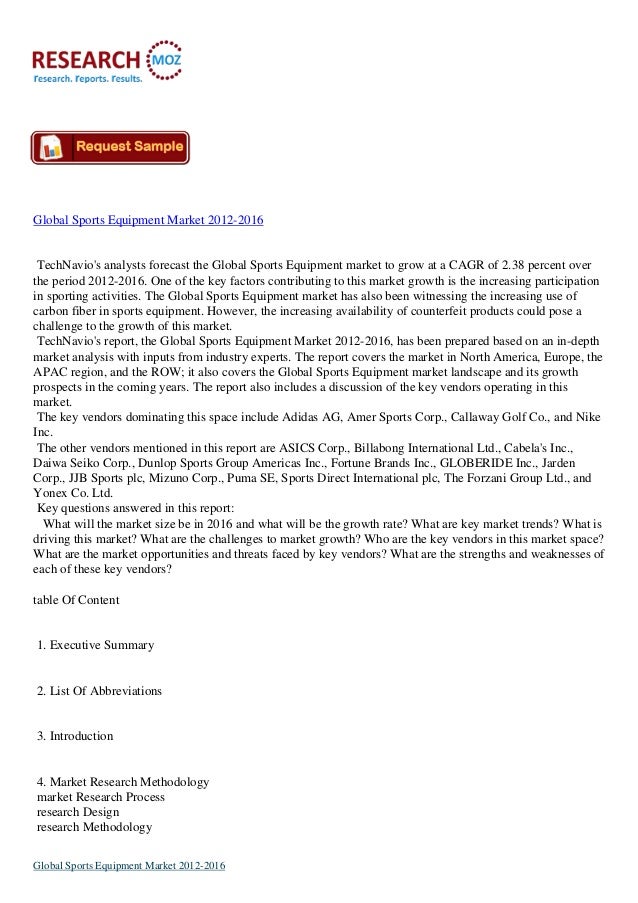 Global Sports Equipment Market 20122016Industry Analysis Report