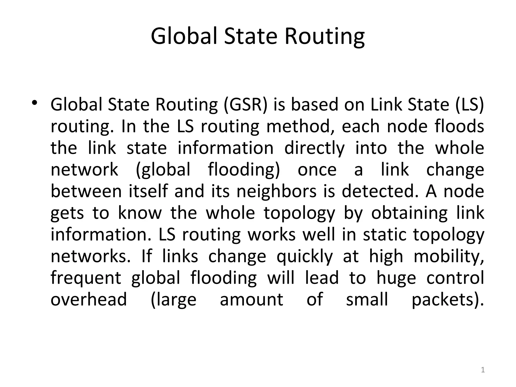 Global state routing | PPT | Computer Networking | Computing