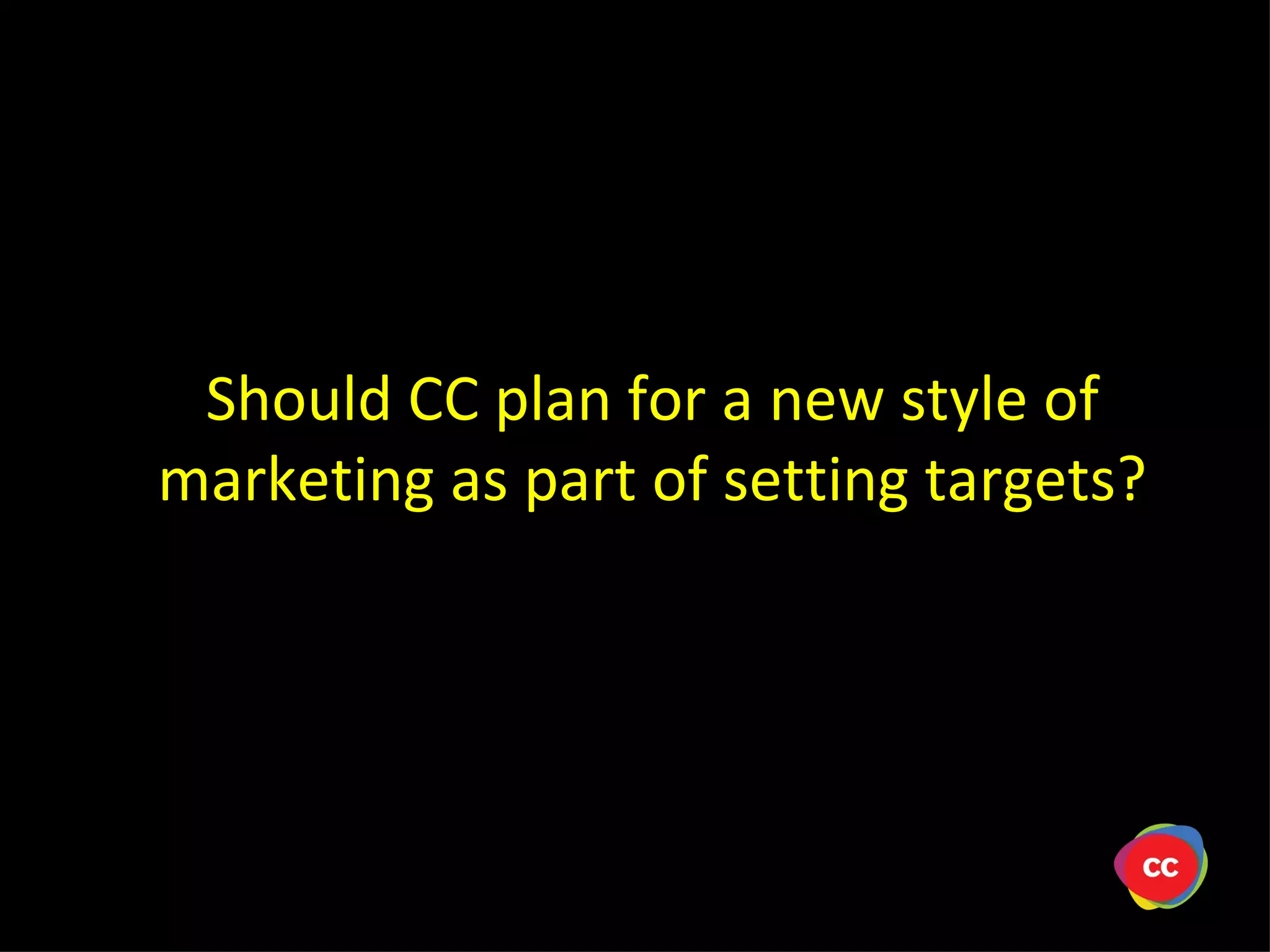 Should CC plan for a new style of marketing as part of setting targets?