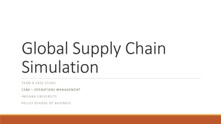 Global Supply Chain
Simulation
TEAM 8 CASE STUDY
C580 – OPERATIONS MANAGEMENT
INDIANA UNIVERSITY
KELLEY SCHOOL OF BUSINESS
 