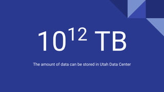 1012
TB
The amount of data can be stored in Utah Data Center
 