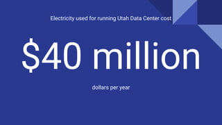 $40 million
dollars per year
Electricity used for running Utah Data Center cost
 