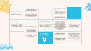 Write a report on clean water
and why it is important for
people to have access to it.
Arrange a meeting with the
school principal to discuss if
there are any chemicals used
in school that pollute the
waterways. Encourage them
to be changed for ones that do
not harm the environment.
Research what types of things
might appear in water that is
unclean, and what effect these
things have on the human
body. Next, research what can
be done to purify the water.
List these solutions from
cheapest to most expensive.
Identify 10 things you can do to
reduce your water usage and
make a poster to put up in
your classroom or around the
school.
Find 1 story book where water
is a central theme. Write a
book review discussing the
central theme and how
effective the book is in
conveying the importance of
water. Suggest ways to
improve the story to make it
more impactful.
Start a 5 minute shower
society in your school where
children will take showers for a
maximum of 5 minutes. Try to
get as many members to join
as possible including the
teachers!
Research organisations and
charities that aim to improve
access to clean water and
sanitation around the world. Design
a poster advertising this
organisation. Create and sell things
in your community to raise money
for, or awareness of, this
organisation.
Design a way to catch
rainwater in your school and
then use this water for
something useful that will
make the world a better place.
Look around your school,
home or local community to
identify where water is being
overused unnecessarily. Look
for leaking taps, broken pipes,
or excessive use. Contact
people responsible and report
these for repair.
Name 4 of the largest rivers in the
world and research if they are
polluted. What are the main
pollutants? What effect is this
having on drinking water quality for
communities that live nearby? Write
a letter to government officials
encouraging them to reduce
pollution.
 