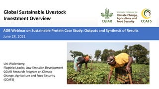 Rapid Evidence Review
Lini Wollenberg
Flagship Leader, Low-Emission Development
CGIAR Research Program on Climate
Change, Agriculture and Food Security
(CCAFS)
Global Sustainable Livestock
Investment Overview
ADB Webinar on Sustainable Protein Case Study: Outputs and Synthesis of Results
June 28, 2021
 