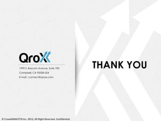 THANK YOU1999 S. Bascom Avenue, Suite 700
Campbell, CA 95008 USA
E-mail : connect@qroxx.com
© CrowdANALYTIX Inc. 2013, All Right Reserved. Confidential.
 