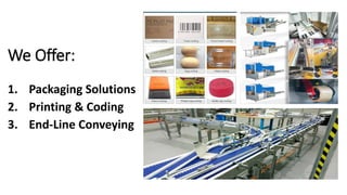 We Offer:
1. Packaging Solutions
2. Printing & Coding
3. End-Line Conveying
 