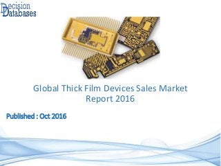 Global Thick Film Devices Sales Market
Report 2016
Published : Oct 2016
 