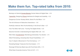 Make them fun. Top-rated talks from 2010:
 