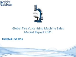 Published : Oct 2016
Global Tire Vulcanizing Machine Sales
Market Report 2021
 