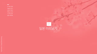 일본 미리보기
01
인구와 경제
천황과 종교
일본어 특징
지역별 특징
일본 공휴일
Nasmedia,GlobalMarketing
 