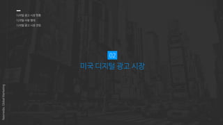 미국 디지털 광고 시장
02
디지털 광고 시장 현황
디지털 사용 행태
디지털 광고 시장 전망
Nasmedia,GlobalMarketing
 
