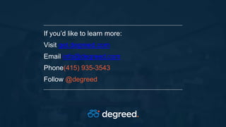 If you’d like to learn more:
Visit get.degreed.com
Email info@degreed.com
Phone(415) 935-3543
Follow @degreed
 