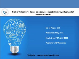 Global Video Surveillance as a Service (VSaaS) Industry 2016 Market
Research Report
Website : www.reportsweb.com
No of Pages: 152
Published: May 2016
Single User PDF: US$ 2800
Publisher : QY Research
 