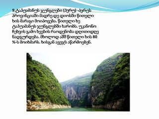 9.ტაჰუამანუს ჯუნგლები (პერუ) -პერუს
პროვინციაში მადრე დე დიოსში წითელი
ხის მარაგი მოიპოვება. წითელი ხე
ტაჰუამანუს ჯუნგლებში ხარობს. უკანონო
ჩეხვის გამო ხეების რაოდენობა დღითიდღე
ნადგურდება. მხოლოდ აშშ წითელი ხის 80
%-ს მოიხმარს. ხისგან ავეჯს აწარმოებენ.
 