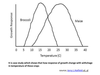 It is case study which shows that how response of growth change with withchage
in temperature of these crops
source;:Jerry L.Hatfield et. al
 