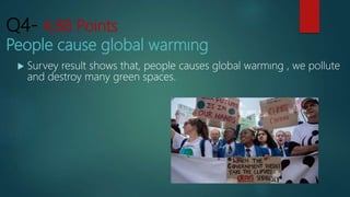 Q4- 4,88 Points
People cause global warmıng
 Survey result shows that, people causes global warmıng , we pollute
and destroy many green spaces.
 