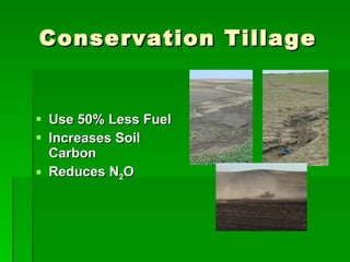 Conservation Tillage Use 50% Less Fuel Increases Soil Carbon Reduces N 2 O 