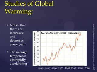 Patterned increases and decreases throughout the yearStudying Earth’s core samples,paleoclimatologists know:Earth’s temperature is increasing at a rapid rate.