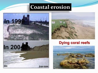 In 1999
In 2004
Coastal erosion
Dying coral reefs
 