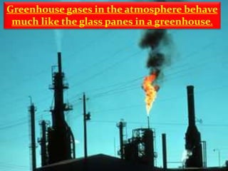 Greenhouse gases in the atmosphere behave
much like the glass panes in a greenhouse.
 