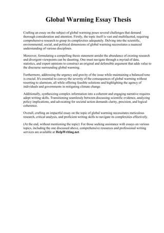 Global Warming Essay Thesis. Monterey Peninsula College | PDF