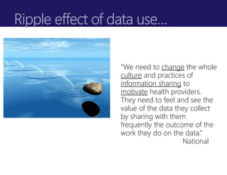 Ripple effect of data use…
“We need to change the whole
culture and practices of
information sharing to
motivate health pr...