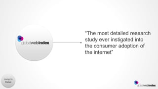 “The most detailed research
          study ever instigated into
          the consumer adoption of
          the internet”



Jump to
 Detail
 