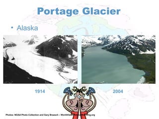 Portage Glacier
1914 2004
• Alaska
Photos: NOAA Photo Collection and Gary Braasch – WorldViewOfGlobalWarming.org
 