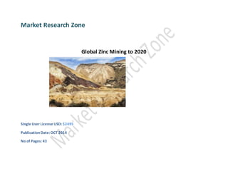 Market Research Zone
Global Zinc Mining to 2020
Single User License USD: $2495
PublicationDate:OCT 2014
No of Pages: 43
 