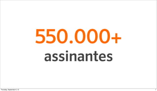 550.000+
                          assinantes
Sunday, September 9, 12                7
 