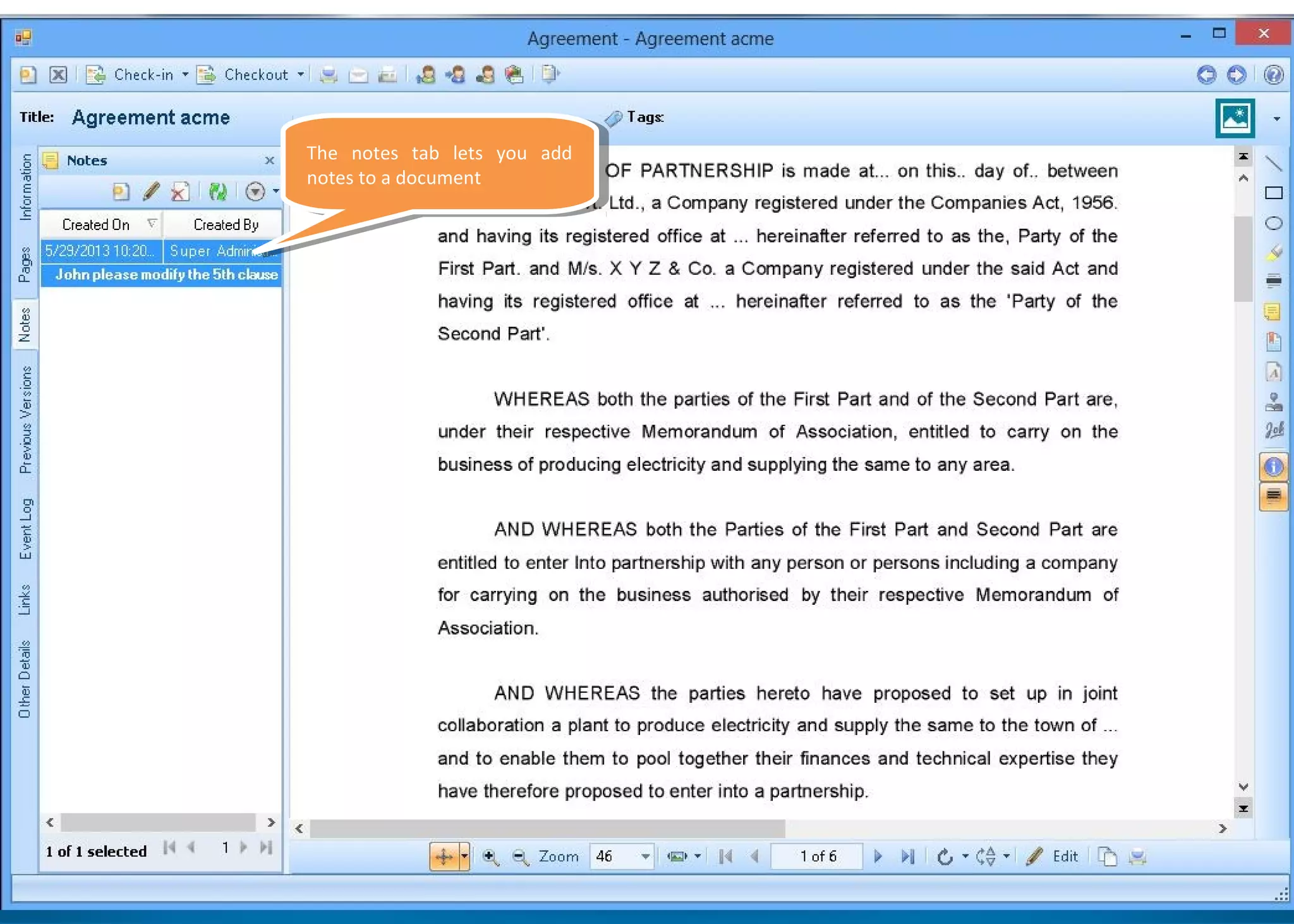 The notes tab lets you add
notes to a document
The notes tab lets you add
notes to a document
 