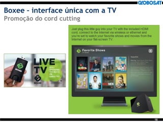 18
Boxee – interface única com a TV
Promoção do cord cutting
 