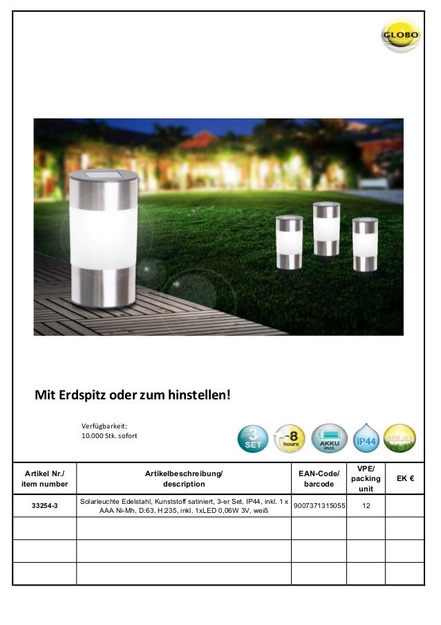 Globo 33080-3 3er-Set LED Solarleuchte RGB Edelstahl