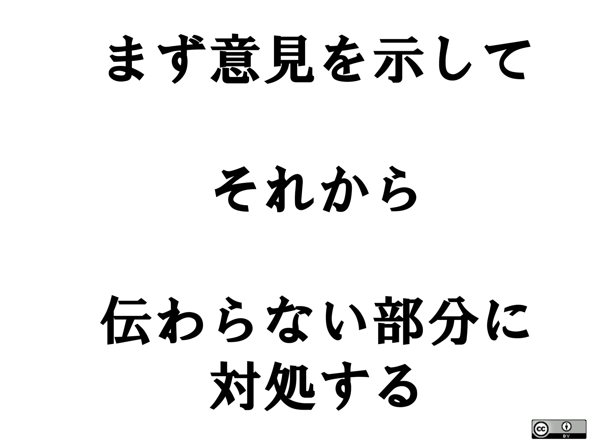 まず意見を示して

  それから

伝わらない部分に
  対処する
 