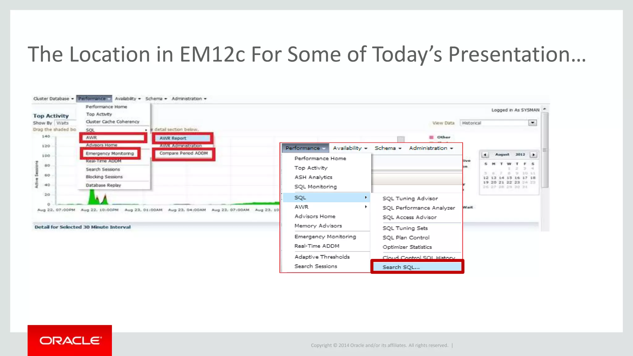 Copyright © 2014 Oracle and/or its affiliates. All rights reserved. |
The Location in EM12c For Some of Today’s Presentation…
 