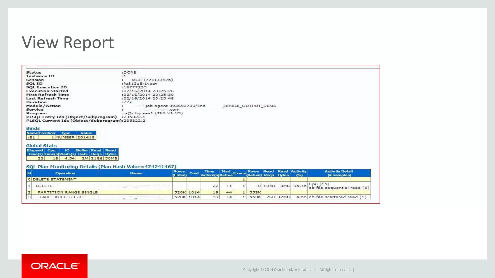 Copyright © 2014 Oracle and/or its affiliates. All rights reserved. |
View Report
 