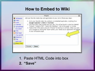 How to Embed to Wiki Paste HTML Code into box “ Save” 