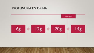 PROTEINURIA EN ORINA
6g 12g 20g 14g
PULSOS
 