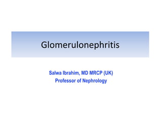 Glomerulonephritis

 Salwa Ibrahim, MD MRCP (UK)
    Professor of Nephrology
 