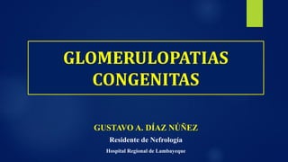 GLOMERULOPATIAS
CONGENITAS
GUSTAVO A. DÍAZ NÚÑEZ
Residente de Nefrología
Hospital Regional de Lambayeque
 