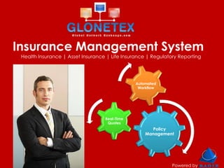 Insurance Management System
 Health Insurance | Asset Insurance | Life Insurance | Regulatory Reporting




                                                Automated
                                                 Workflow




                                   Real-Time
                                    Quotes
                                                      Policy
                                                    Management




                                                               Powered by
 