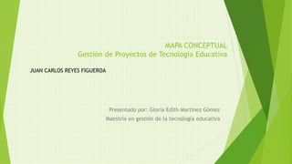 MAPA CONCEPTUAL
Gestión de Proyectos de Tecnología Educativa
Presentado por: Gloria Edith Martínez Gómez
Maestría en gestión de la tecnología educativa
JUAN CARLOS REYES FIGUEROA
 