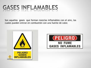 Son aquellos gases que forman mezclas inflamables con el aire, los 
cuales pueden entran en combustión con una fuente de calor. 
 