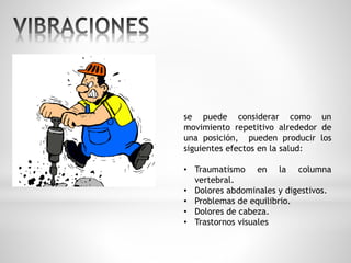 se puede considerar como un 
movimiento repetitivo alrededor de 
una posición, pueden producir los 
siguientes efectos en la salud: 
• Traumatismo en la columna 
vertebral. 
• Dolores abdominales y digestivos. 
• Problemas de equilibrio. 
• Dolores de cabeza. 
• Trastornos visuales 
 