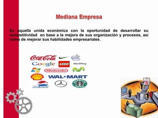 Es aquella unida económica con la oportunidad de desarrollar su
competitividad en base a la mejora de sus organización y procesos, así
como de mejorar sus habilidades empresariales.
 