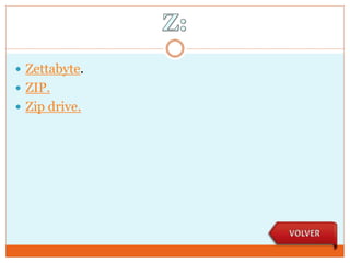  Zettabyte.
 ZIP.
 Zip drive.
 