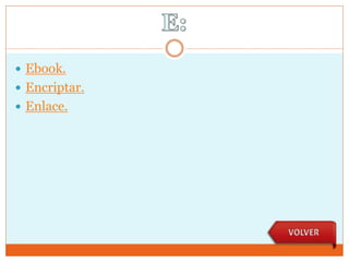  Ebook.
 Encriptar.
 Enlace.
 