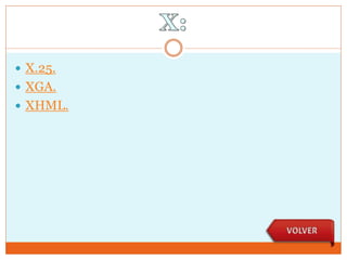  X.25.
 XGA.
 XHML.
 