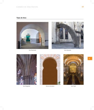 G L O S A R I O D E A R Q U I T E C T U R A 13
A
Tipos de Arco
Arco Abocinado
Arco Braguetón Arco de Herradura Arco Fajón
Arco Arbotante
 